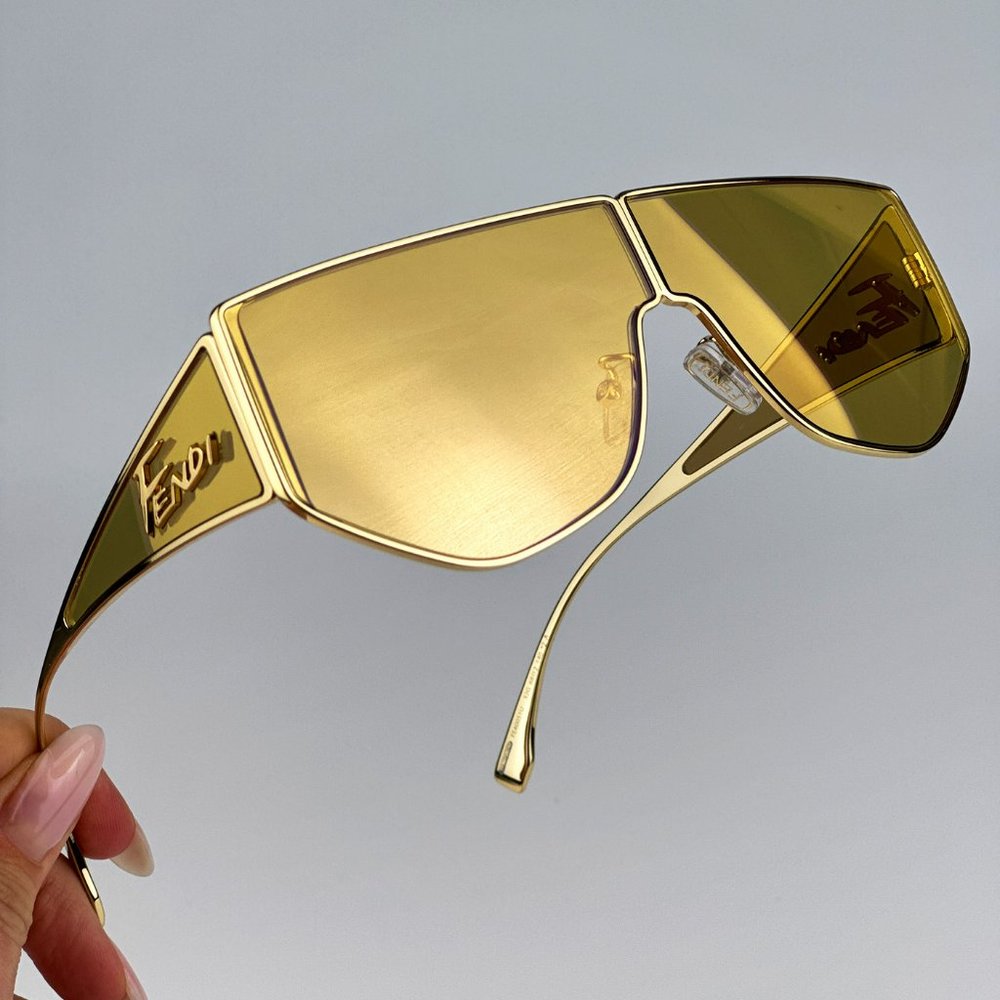 Fendi FE40051U 32G Sunglasses Shiny Gold Solid Yellow Shield Unisex FE 40051U - Picture 7 of 14